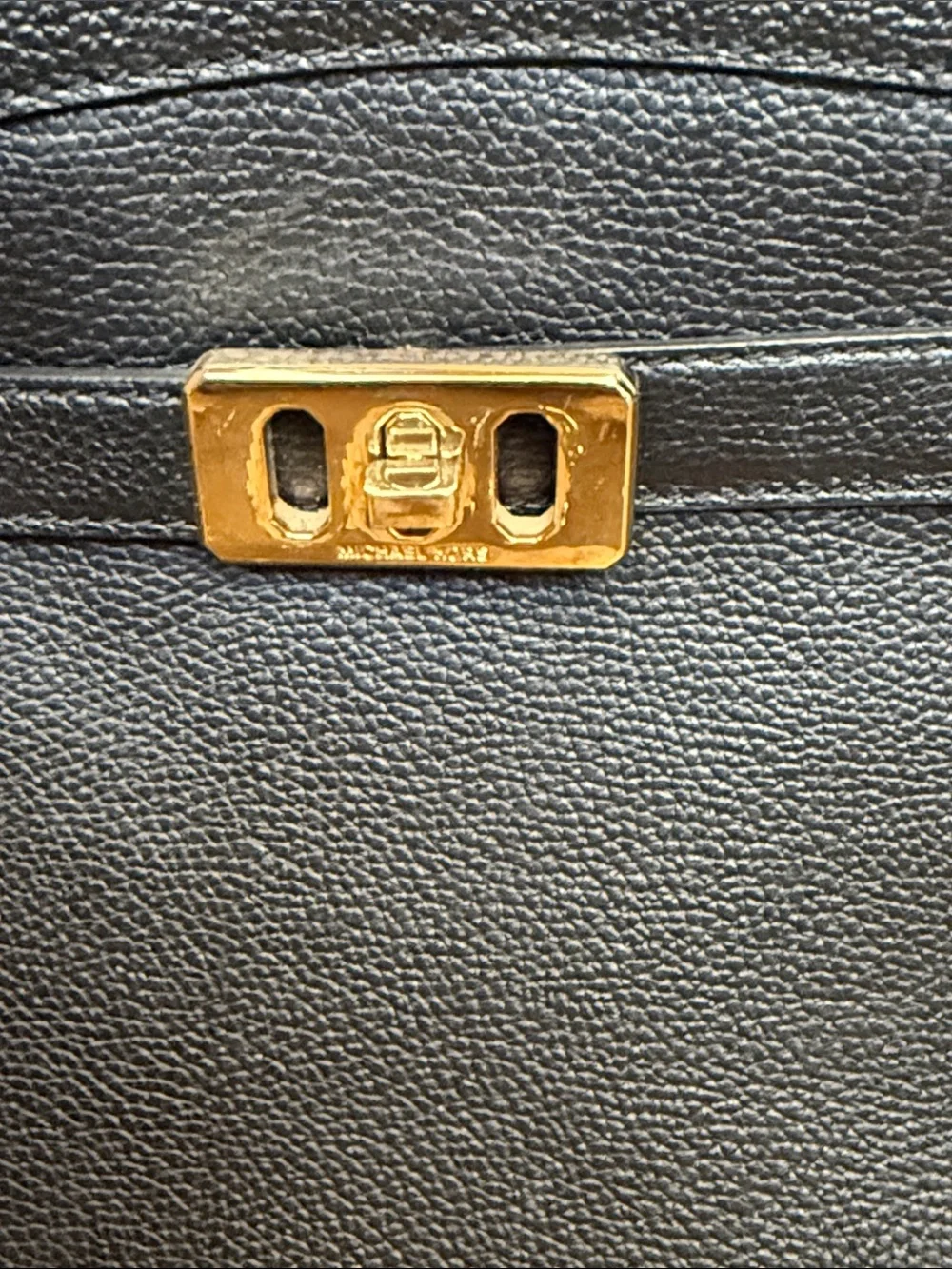 Michael Kors Black Leather Satchel with Gold-Tone Turn Lock